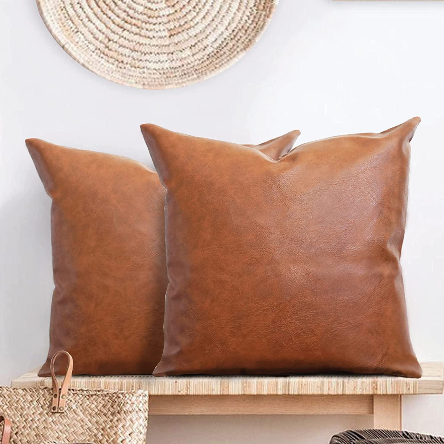 Faux Leather Pillow Cover Set