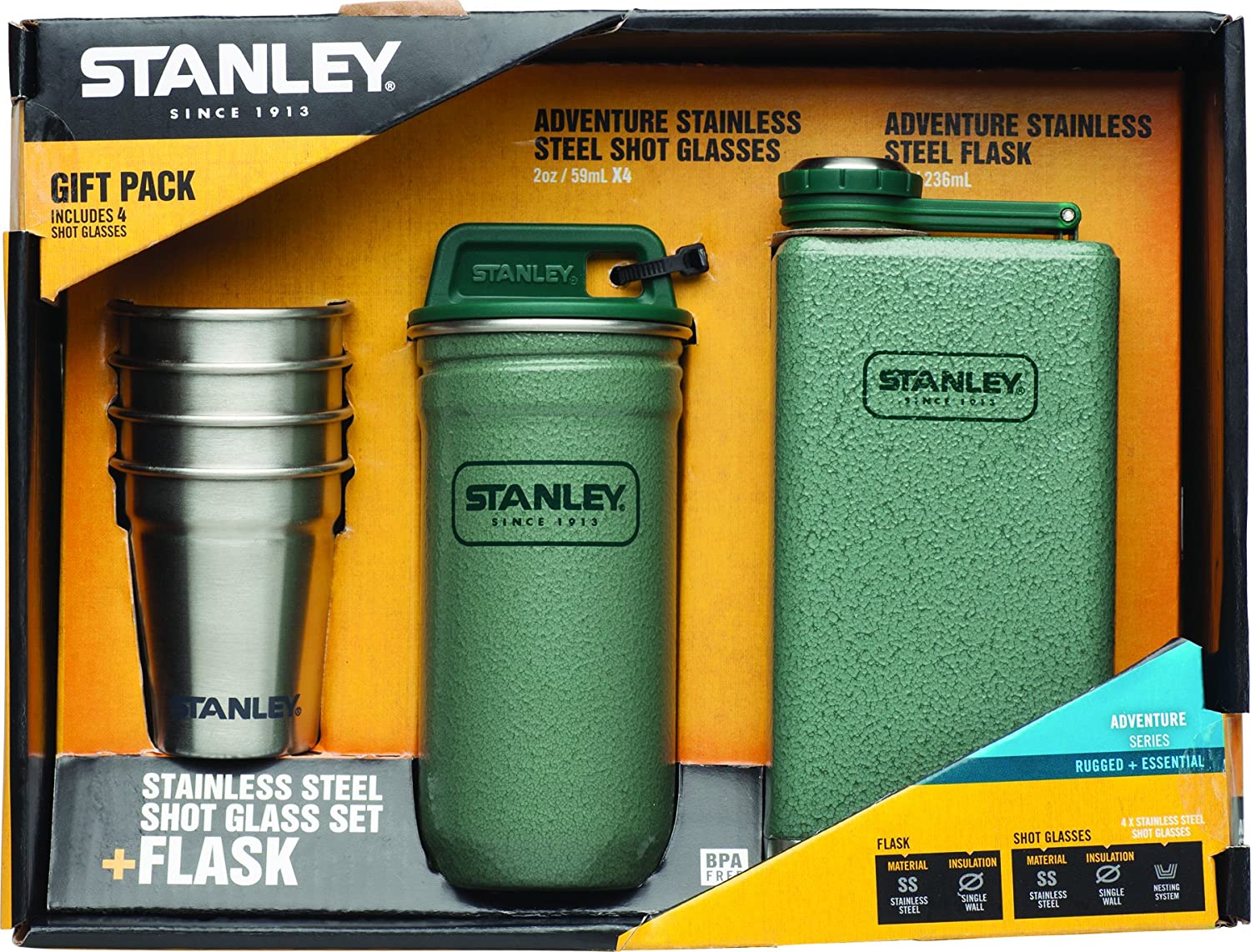 Stainless Steel Shots and Flask Set