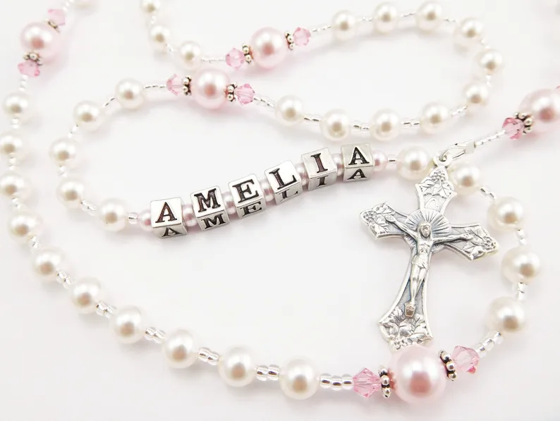 Rosary in White and Pink
